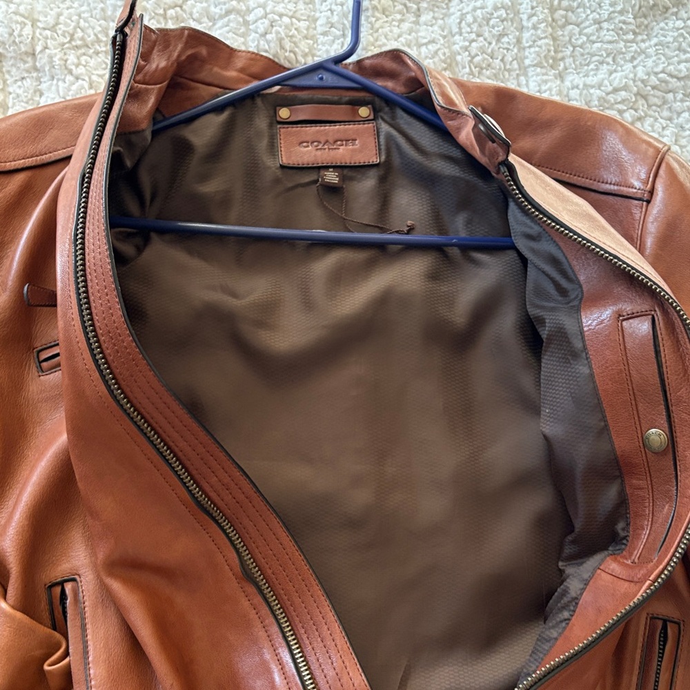 Coach Men's Tan Leather Jacket - Picture 5 of 13